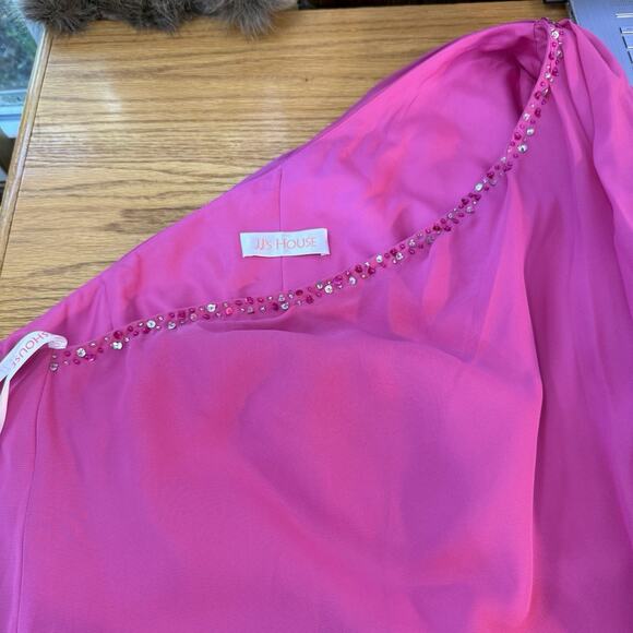 JJ’s House New Fuchsia One Shoulder Dress Size 26W Chiffon Layer Sequin Beaded - Picture 11 of 14